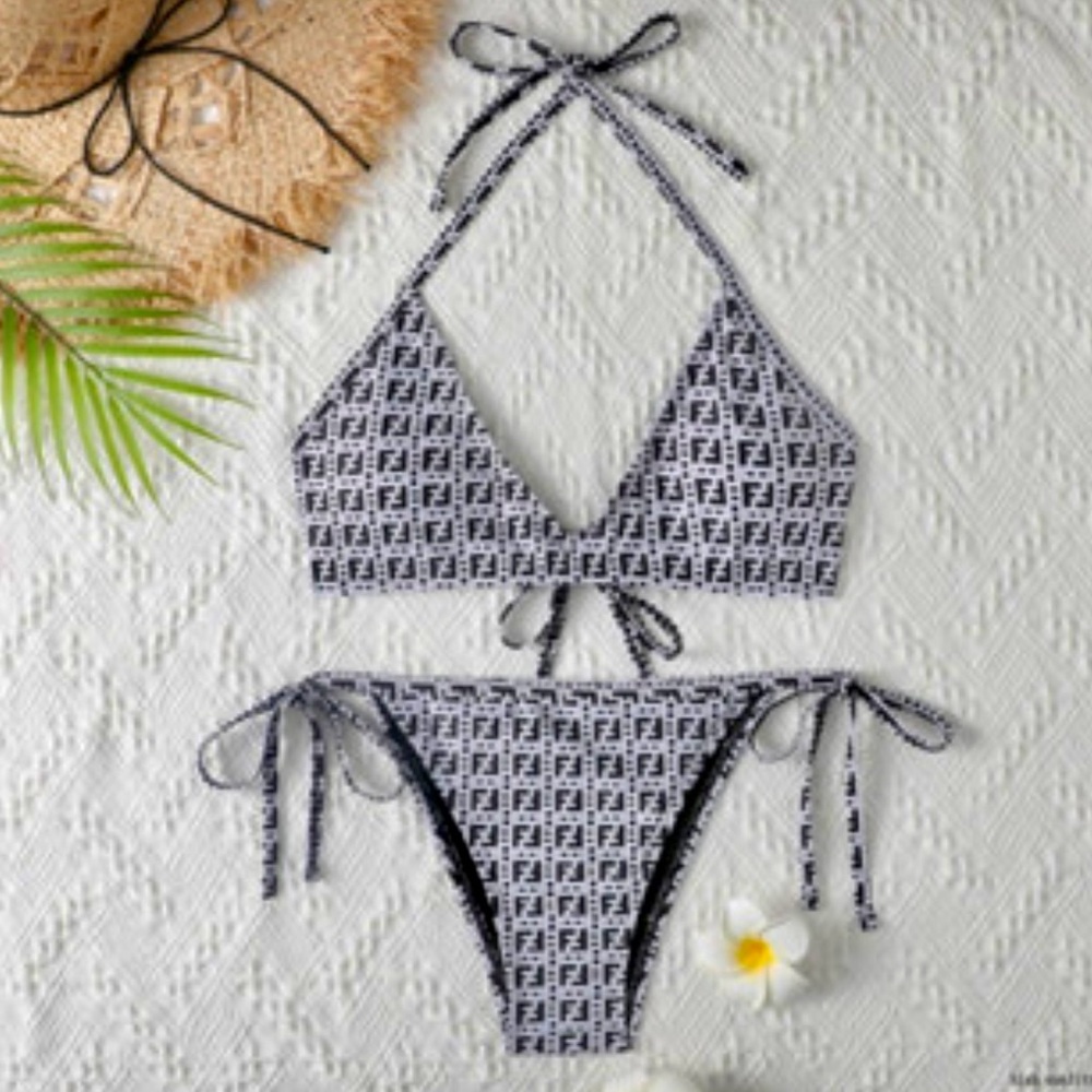 Fendi Black and White Patterned Bikini